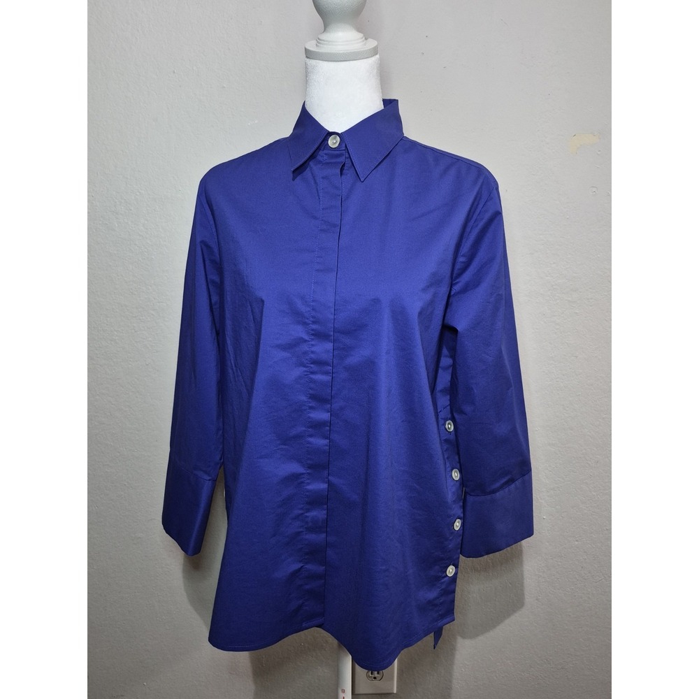 HINSON WU SHIRT MAXINE 3/4 SLEEVE SIDE‎ BUTTON SHIRT BLUE  SMALL MINIMALIST